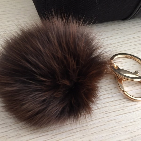 1Pcs dark brown fox Fur Ball Charm Pendant for Keychain Necklace Earring Pompom Pom 100mm A672