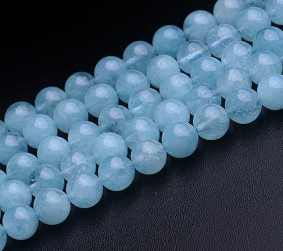 Blue Aquamarine Round Gemstone Beads for Jewelry Making Strand15'' 6/8/10mm 