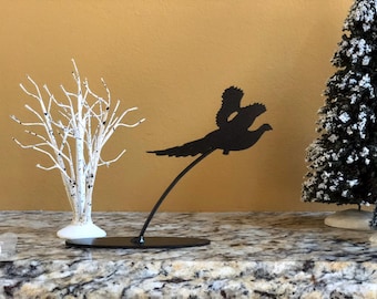Steel Pheasant Sculpture, Tabletop Wildlife Decor