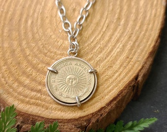 Two Tone Peso Coin Necklace on Dainty Cable Chain