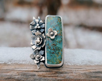 Floral Sonora Turquoise Statement Ring //Botanical Jewelry/Large Flower Ring