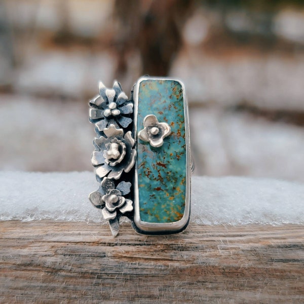 Floral Sonora Turquoise Statement Ring //Botanical Jewelry/Large Flower Ring