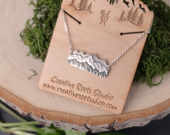 Sterling Silver Mountain Range Necklace, Handmade Mountain Bar Pendant, Nature Jewelry, Adventure Jewelry, Artisan Jewelry for Women