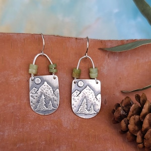 Tiny Mountain & Pine Earrings featuring