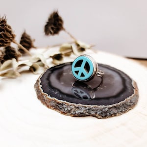 Sterling Silver & Turquoise Boho Style Peace Sign Ring