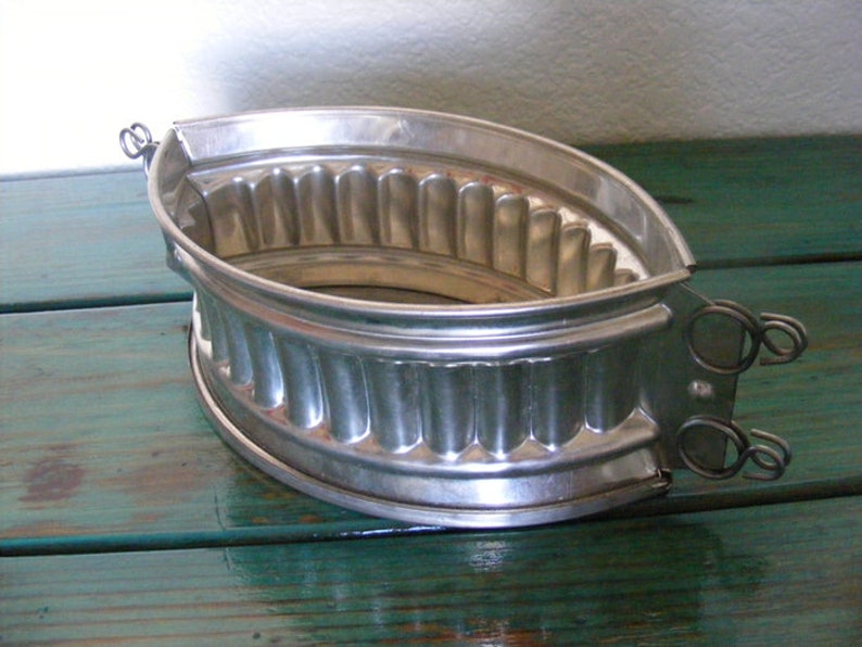 Rowoco Fluted Tin Vintage Game Pie Mould France Oval Hot Water Etsy