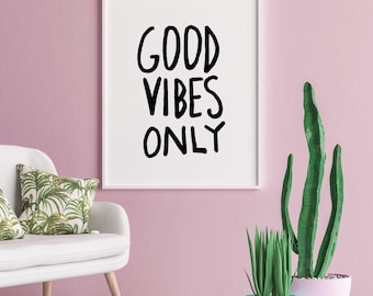 Good Vibes Only Print Neon Sign Typography Positive Vibes print Inspirational Wall Art Good Vibes Poster Modern Wall Art Office Art Decor