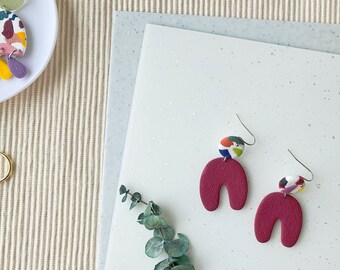 UNIQUE MULTICOLOURED ARCHES - Polymer Clay Earrings: rainbow 80s terrazzo pattern, 90s, bold, droplet, funky, bold, one-of-a-kind, crazy