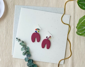 ARCHES MULTICOLORES UNIQUES - Boucles d'oreilles en pâte polymère : motif terrazzo arc-en-ciel des années 80, années 90, audacieux, gouttelette, funky, audacieux, unique en son genre, fou