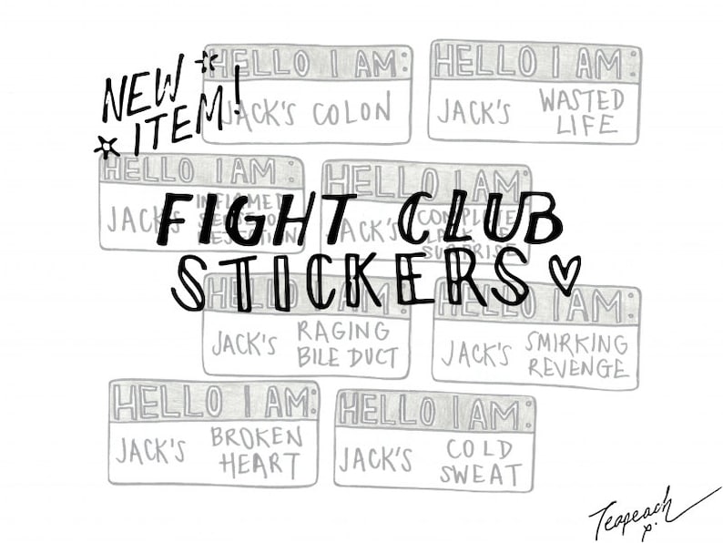 Fight Club I AM JACK'S... Sticker Set: 3-8 Assorted Glossy Stickers, project mayhem, cult classic, tyler durden, marla singer, bob, soap image 1