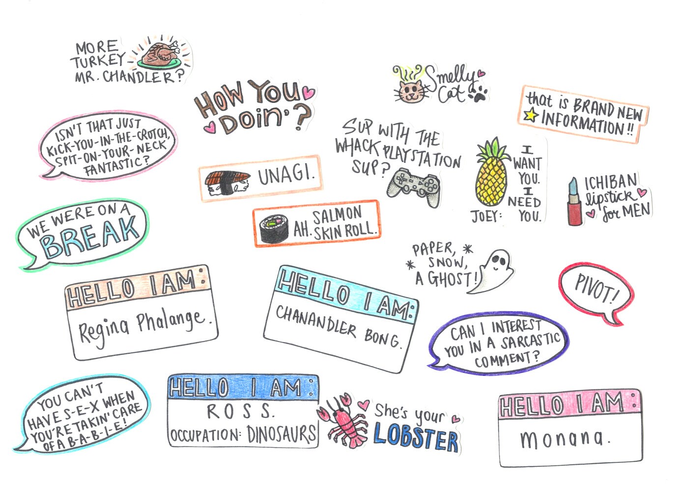 Friends Unagi Sticker FRIENDS TV Show Stickers: Set of 3-60 - Unagi, Transponster, Pivot ...