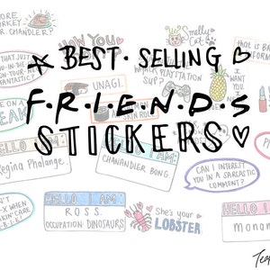 FRIENDS TV Show Stickers: Set of 3-60 - Unagi, transponster, pivot, chandler, ross, rachel, she's your lobster, phalange, gum perfection, ok