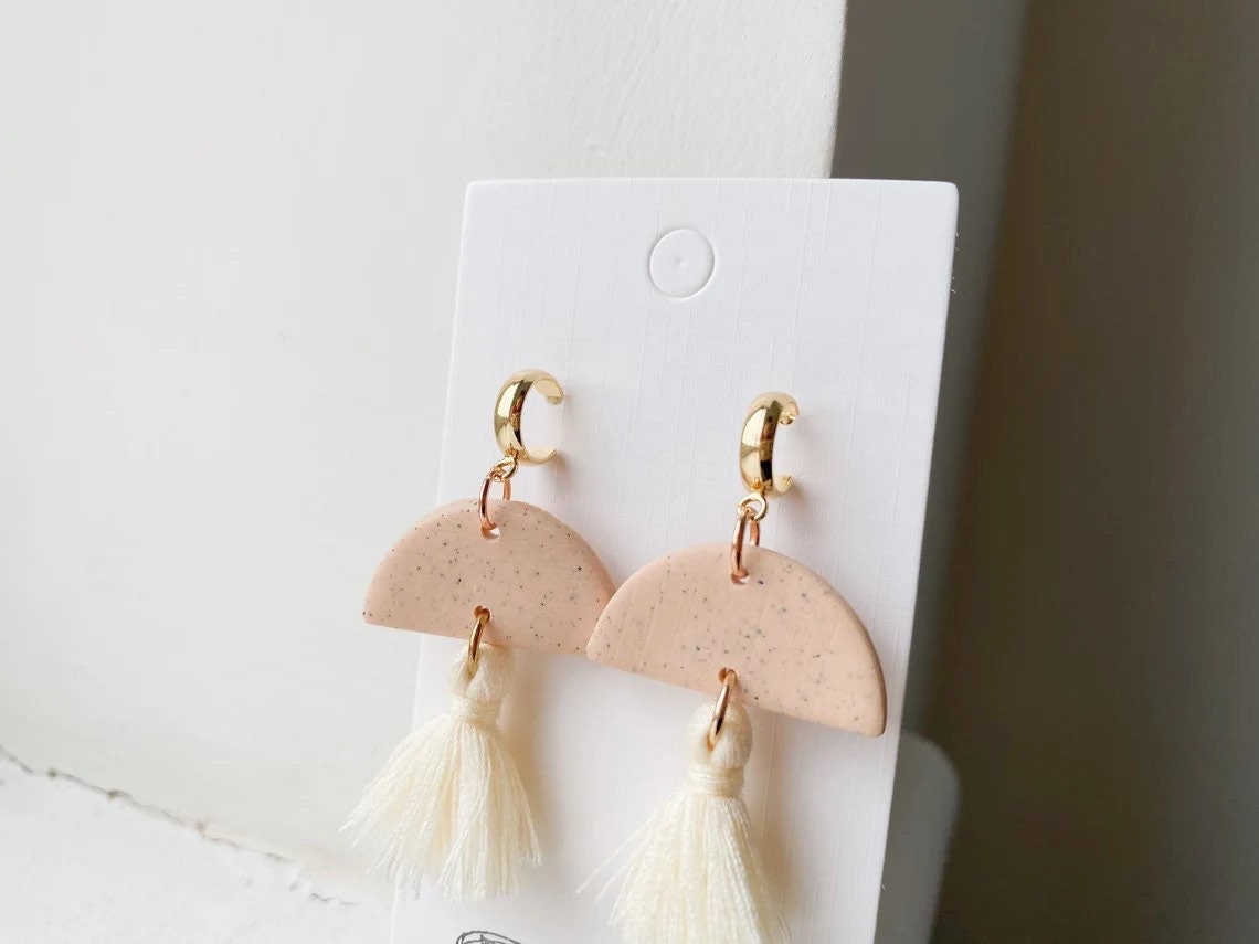 SANDSTONE TASSEL Polymer Clay Earrings Gold Hoop Square Hoop Neon