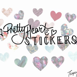 PRETTY HEARTS – Conjunto de adesivos ecológicos estampados: 6 adesivos brilhantes variados! dia das Mães; zerowaste, ambiente de diário, reaproveitado, scrapbooking
