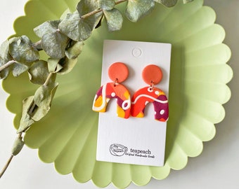 Chunky Orange Arch Polymer Clay Earrings: Textured Design | Statement, irregular, purple, white, mothers day, sunset, tropical, chubby arch