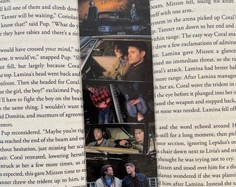 May include: A close-up of a book page with text about a fight scene. The text describes a character named Lamina using a trident to fight another character named Coral. The image also shows several photos of the actors who play the characters in the book.
