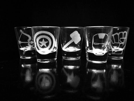 The Avengers Shot Glasses Set Of 5 Iron Man Captain Etsy
