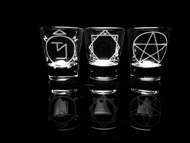 Supernatural Shot Glasses Set of 6 Angel Banishing Sigil Etsy