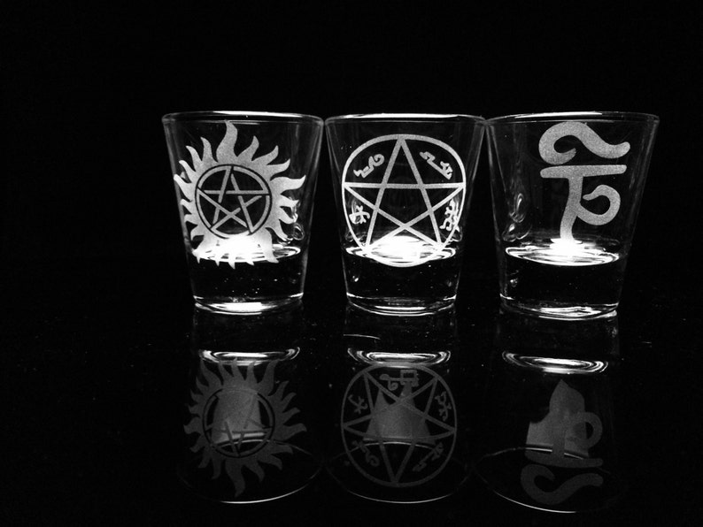 Supernatural Shot Glasses Set of 6 Angel Banishing Sigil Etsy