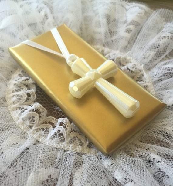 Gold Christening Communion Party Favor Cross Emblems Religious Embellishments