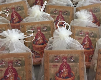 10 Personalized baptism favors, Greek Orthodox icons, wedding favors, religious favors, Icon of Mary and the Life-giving fountain