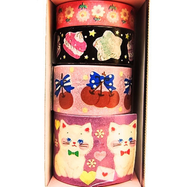 Japanese kawaii/ washi tape / deco tape / removable tape / masking tape / cat, cherry, cake, flower/ width30,20,15,10mm  4pcs