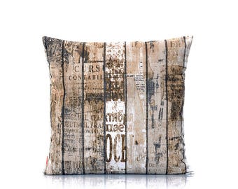 GERESERVEERD, Houten kussen, oud hout kussen, sierkussen, houten planken, blinde rits kussen, Rustiek, Brocante, 45x45 cm