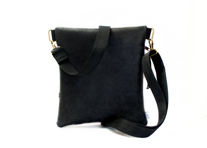 Festival bag Small sling purse Faux black leather Tapestry purse Vegan Shoulder bag Cross over Boho Cross body bag Little zipper bag