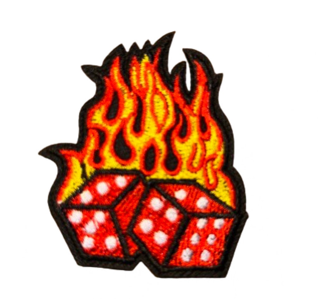 Flaming Dice Patch FIRE Patch Iron on Patch Brand New Burn Firefighter ...