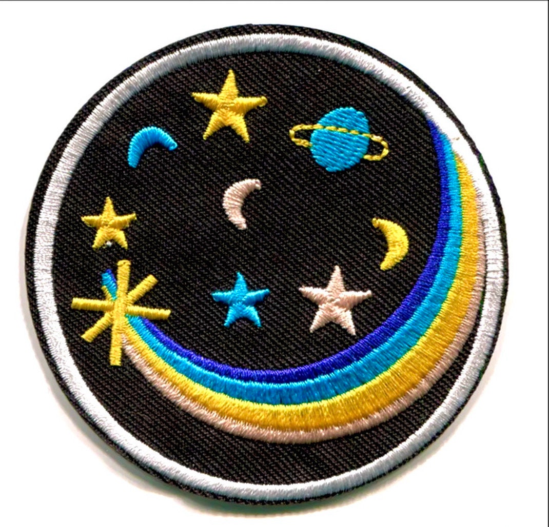 Black & Gold Galaxy Moon With Stars Iron On Patch Sew Crescent Goth - Foto 3