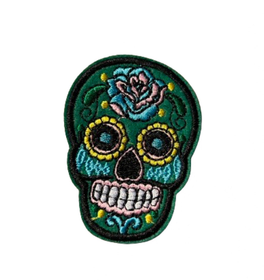 Toppa Ricamata Teschio Zucchero - Per Applicazione A Ferro O Cucitura, 6.6x8.8 Cm - Foto 4