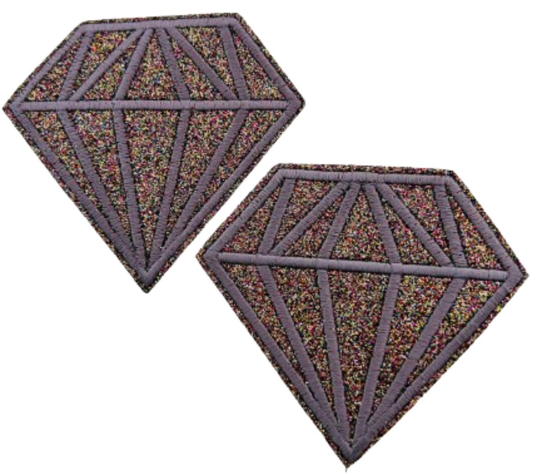 Diamond Patch Grey Iron on Ready Glitter Hat Bar Boutique Embroidered ...