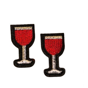 Wine Glass Patch Set of 2! Iron On Ready Patch Colorful Embroidered Filler Patch Hat Bar Red Wine Drink Bar