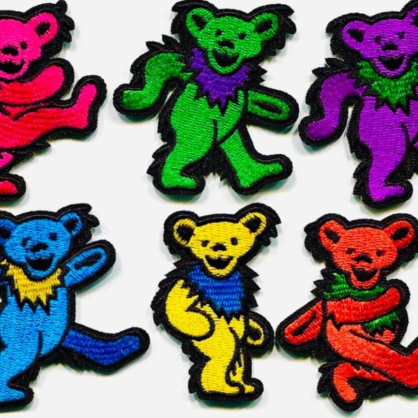 GRATEFUL DEAD Style Patches Iron On Ready Dancing Colored Bear Patches LOT of 6 or Individually-  Brand New Rainbow