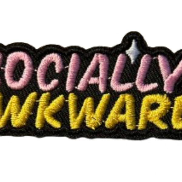 Socially Awkward Iron On Ready Patch  Embroidered Filler Patch Hat Bar Patch Weird Strange