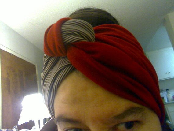 Sewed Red Grey Turban Headband Messy Bun Ponytail Etc Etsy