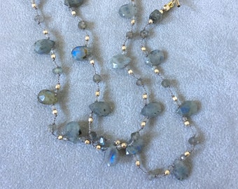 Blue Flash Drop - Hand Knoted gemstone Necklace  Blue Flash Labradorite - READY TO SHIP