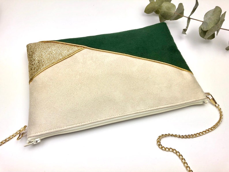 Beige-grün-goldene Clutch, perfekt für eine Hochzeit und einen Abend Bild 6