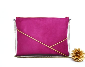 Fuchsia pink and gold clutch perfect for bridesmaid wedding evening