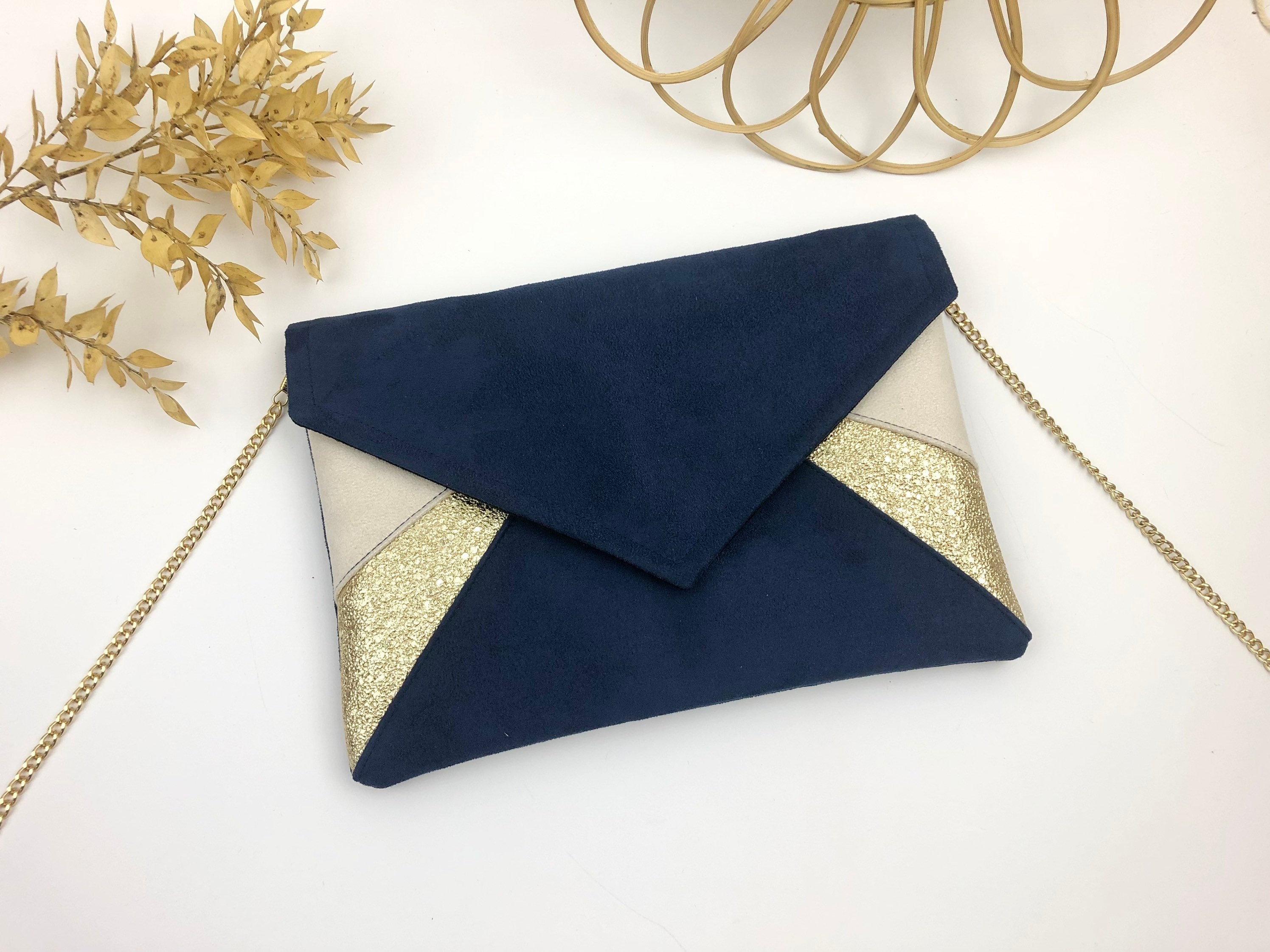 Navy Blue and Gold Clutch