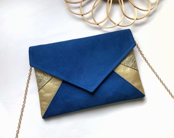 Sac Pochette de soirée bleu cobalt et doré pour femme idéal mariée invitée mariage demoiselle d’honneur soirée