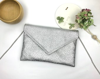 Silver envelope clutch ideal for a wedding or an evening