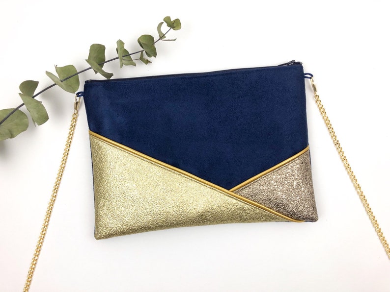 Marineblaue Clutch aus Gold und Bronze, perfekt als Accessoire für ein Abend oder Hochzeitsoutfit Bild 1