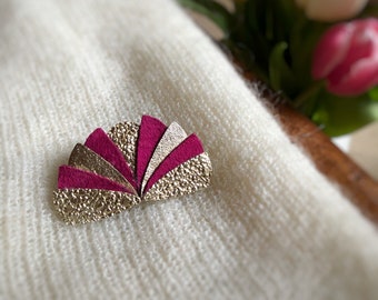 Broche rose fuchsia et doré accessoire pull manteau blouse cadeau pour femme