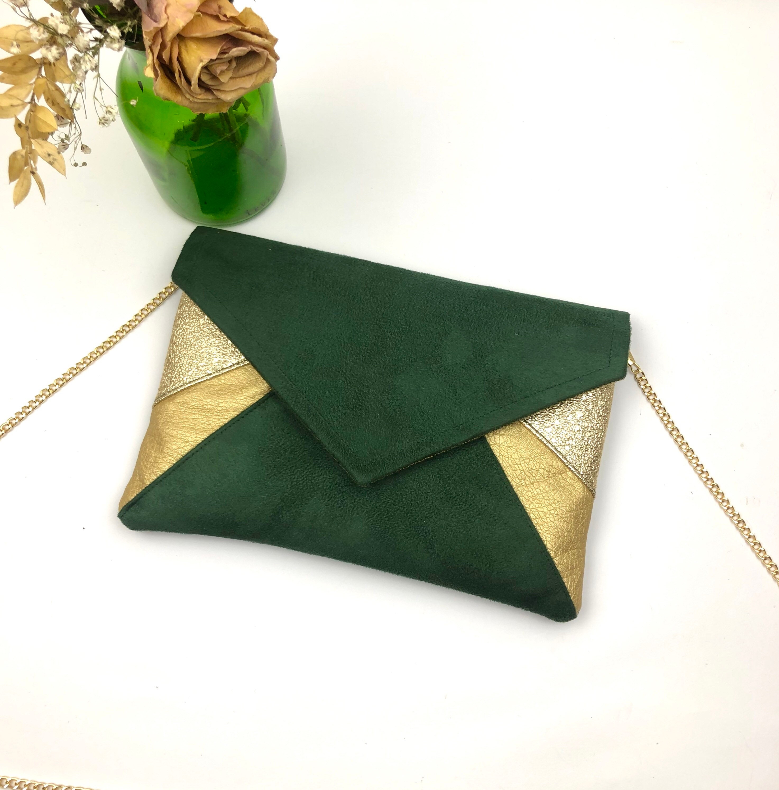 Green and Gold Evening Clutch Bag for Women Ideal for Making a