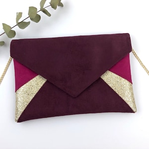 Pochette prune fuchsia dorée parfaite pour ranger l'essentiel en soirée image 1