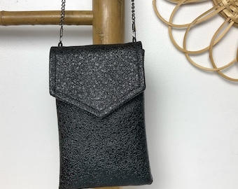 iPhone-Handytasche, schwarze Smartphone-Hülle mit gehämmertem Glitzereffekt