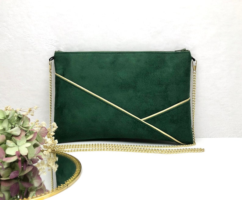 Sac Pochette vert sapin et doré parfait pour une soirée ou un mariage image 2