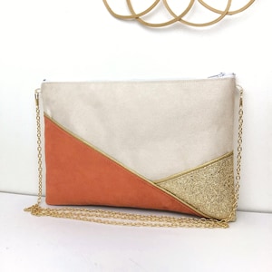 Pochette beige in terracotta dorata perfetta per un matrimonio o una serata