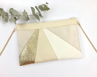 Pochette écrue beige dorée idéale pour mariage soirée ou demoiselle d'honneur